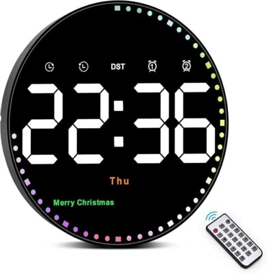 Digital Wall Clock 10'' LED with Date/Day/Temp/Timer/Countdown/2 Alarms/Festival - Image 1 of 4