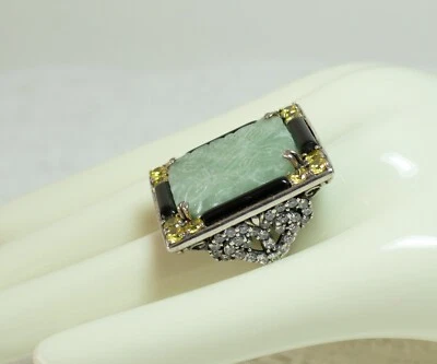 Anillo de jadeíta y zafiros de ley para dama talla 6 Foto 1 de 4