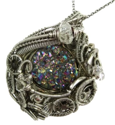 Collar Steampunk de Cuarzo de Titanio con Diamantes Herkimer en Plata de Ley Foto 1 de 4