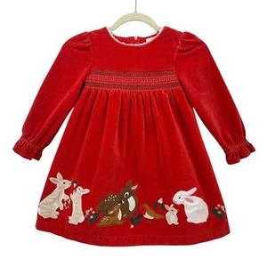 Mini Boden Girls 6-7 Dress Velvet Red Smocked Holiday Christmas Dress - Picture 1 of 5