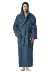 Men's Long Hooded Ankle Length Turkish Cotton Bathrobe Robe MCLASSLONG-OC-2XL - Picture 1 of 2
