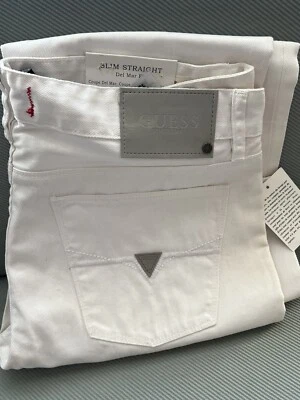Nuevos Jeans Guess Blancos Para Hombre Ajustados Rectos Del Mar Calce Talla 33 100% Algodón Defecto* Foto 1 de 4