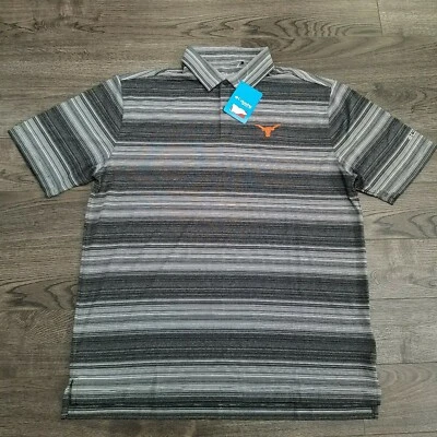 COLUMBIA GOLF Texas Longhorns Polo Mens XL Grey white black Polyester Striped - Image 1 of 4