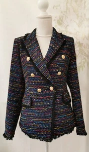 Attentif Ladies Jacket Size 10 Paris EU 36 Blue Multi Long Sleeves Pockets - Picture 1 of 24
