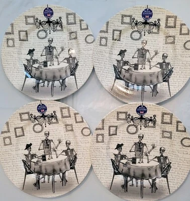 4ct Royal Stafford Halloween Bone Appetite 11” Dinner Plates Set Skeleton Dining - Image 1 of 4