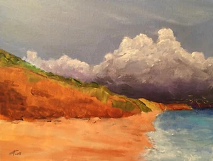 Chilmark Martha's Vineyard Ozean Strand & Klippen mit Sturm 9x12 Acrylgemälde - Bild 1 von 1