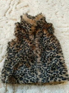 Cherokee Girls Faux Fur Vest Size xs 4-5 Animal Cheetah Leopard Print Collar - Picture 1 of 3
