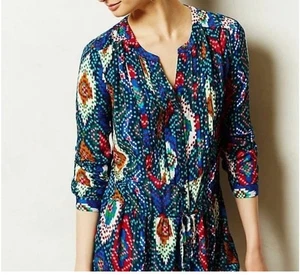 Anthropologie Maeve Topoxte Aztekenmuster Drop Waist Tunika Bluse bunt Gr. 12 - Bild 1 von 9