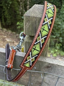 Lime Green Beaded Western Leather WITHER STRAP For Breast Collar Horse Tack - Picture 1 of 5