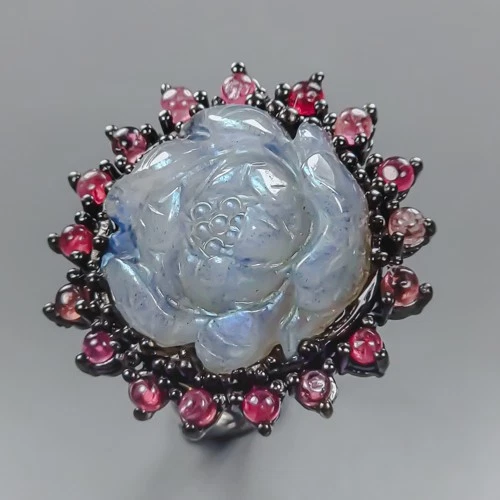 Handmade 22 ct+ Natural Labradorite Ring 925 Sterling Silver Size 8 /R437276 - Image 1 of 1