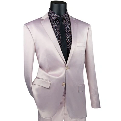 Traje ajustado VINCI rosa rubor satén elástico 2 botones para hombre - NUEVO Foto 1 de 3