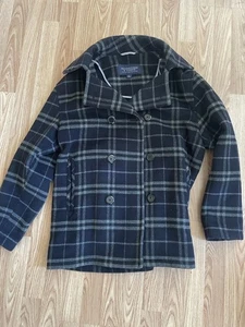 Roundtree And Yorke Men’s Plaid Gray Pea Coat For Winter Size L - Picture 1 of 5