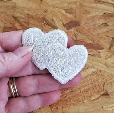Heart - Double Hearts - Love - White - Iron On Applique Patch - Crafts - Image 1 of 2