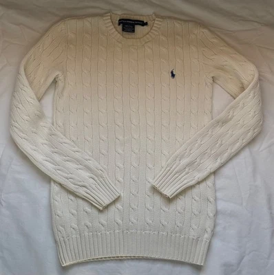 Suéter Polo Ralph Lauren para mujer blanco tejido con cable talla pequeña Foto 1 de 4