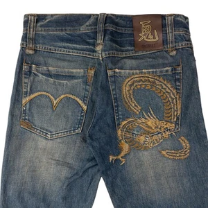 Pantalones de mezclilla japoneses vintage Oniarai bordados dragón talla W30 - Imagen 1 de 7