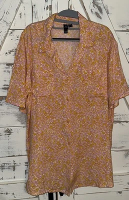 Volcom Tropical Floral Orange Pink Hawaiian Button-Up Women's Top M Oversized - Image 1 of 4