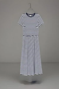 H&M Striped Breton Navy And White Wrap Midi Jersey Dress Size Medium New - Picture 1 of 11