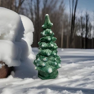 Árbol de Navidad Artesanal Cerámica 12" con Nieve en Soporte Vacaciones Decoración de Temporada - Imagen 1 de 7