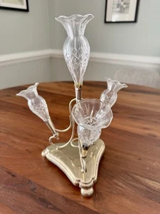 Antike Epergne Glas Trompeten Birmingham Handarbeit 1890-1910 EP Jugendstil - Bild 1 von 12