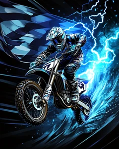 Leinwandbild blau schwarz Motocross Motorradfahrer Kunst Wandbild Poster Druck - Bild 1 von 22