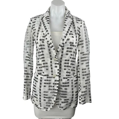 Blazer Abrigo Chaqueta Emporio Armani Blanco Negro Manga Larga Abstracto Cuadrado Talla S/M Foto 1 de 4