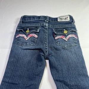 Girls 3T Levis Strauss Denim Jeans Bootcut Pink Stitch Western Rodeo Gems Cute - Picture 1 of 5