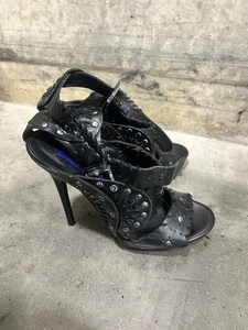 Jimmy Choo H & M Gladiator Black Leather High Heels Ankle Strap Size 8 - Picture 1 of 6