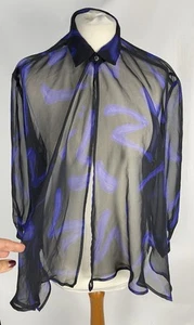 NEXT 80s Vintage Sheer Floaty Blouse Shirt Top Size UK 8 Made In Hong Kong - Bild 1 von 6
