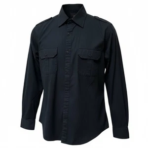 JF J.Ferrar Shirt Mens Large Black Long Sleeve Rollup Sleeves Cotton Blend - Picture 1 of 17