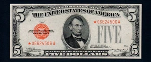 ⭐️$5 1928-C United States Note Red Seal STAR Uncirculated Free Shipping (B198) - Picture 1 of 2