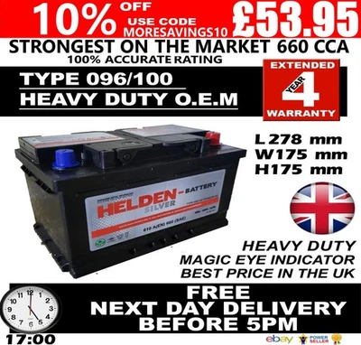 New Genuine OEM Heavy Duty Car Battery - Type 096 100 4 YEAR GUARANTEE 24HR - Image 1 of 4