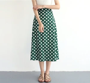 Green Polka Dot Midi Women Skirt - Picture 1 of 3