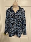 Kim Rogers Dressy Blouse Button Up Black Blue Womens Small A56