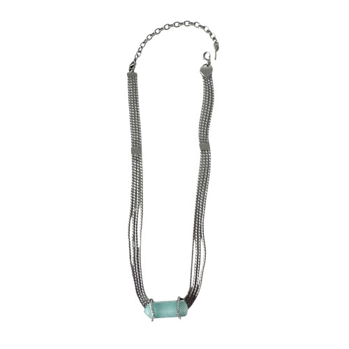 VETEMENTS Collana tono argento con cristallo quarzo blu Lt a punta lucchetto cuore e chiusura chiave