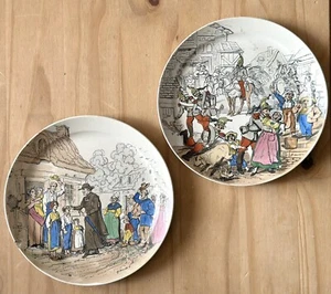 2x Creil & Montereau C Hamlet Antique c1880s Medieval Scenes Hand Painted Plates - Picture 1 of 7