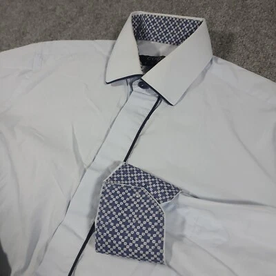 COOGI Luxe Dress Shirt Mens S 14/14.5-32/33 Blue Flip Cuff Hidden Buttons - Image 1 of 4