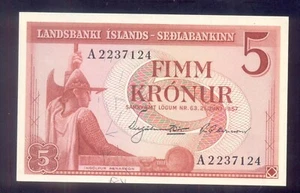 Islandia 5 coronas 1957 prefijo "A2" P37 UNC - Imagen 1 de 2