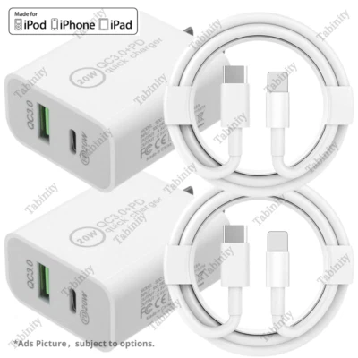 QC PD 20W Fast Charger Adapter USB Type C Cable For iPhone 14 13 12 11 XS XR X 8 - Image 1 of 4