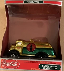 Vtg Coca Cola Christmas Tree Ornament Delivery Truck Coke Blown Glass NOS - Picture 1 of 2