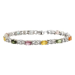 5.60Ct Natural Ceylon Sapphire & Diamond 14K Solid White Gold Bracelet - Picture 1 of 6