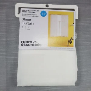 Room Essentials Sheer White Curtain Panel 60" x 63" Rod Rocket Panel - Picture 1 of 4