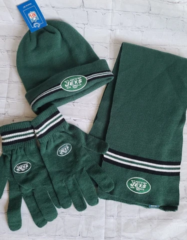 Reebok New York Jets Gloves, Beanie Hat and Scarf Set Cover