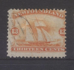 NEWFOUNDLAND 30 1865 13c ORANGE FISHING BANKER SHIP ABNCNY 1ST CENTS USED CV$100 - Picture 1 of 2