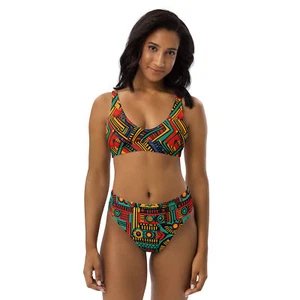 African Ankara Print high-waisted bikini - Picture 1 of 41