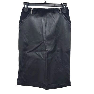 Falda lápiz Guess para mujer negra de imitación de cuero elástica cintura alta con cremallera talla 0 Foto 1 de 4