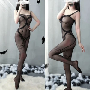 Transparente Mesh Design Muster Schritt offen BodyStocking Strümpfe Catsuit 8853 - Bild 1 von 8