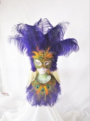 Purple ostrich mask and collar set with peacock 1087 S  - Image 1 of 4