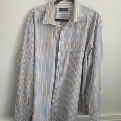 Camisa de vestir Canali para hombre azul a cuadros hecha en Italia de lujo talla 18 1/2 47 larga Slv Foto 1 de 4