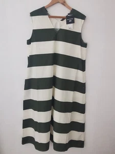 BNWT Uniqlo x Marimekko Dark Green Striped Cotton A -Line Dress Size XL * NEW - Picture 1 of 11