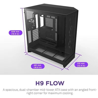 NZXT H9 Flow (2025) Large Dual-Chamber ATX Mid-Tower Airflow PC - Image 1 of 4